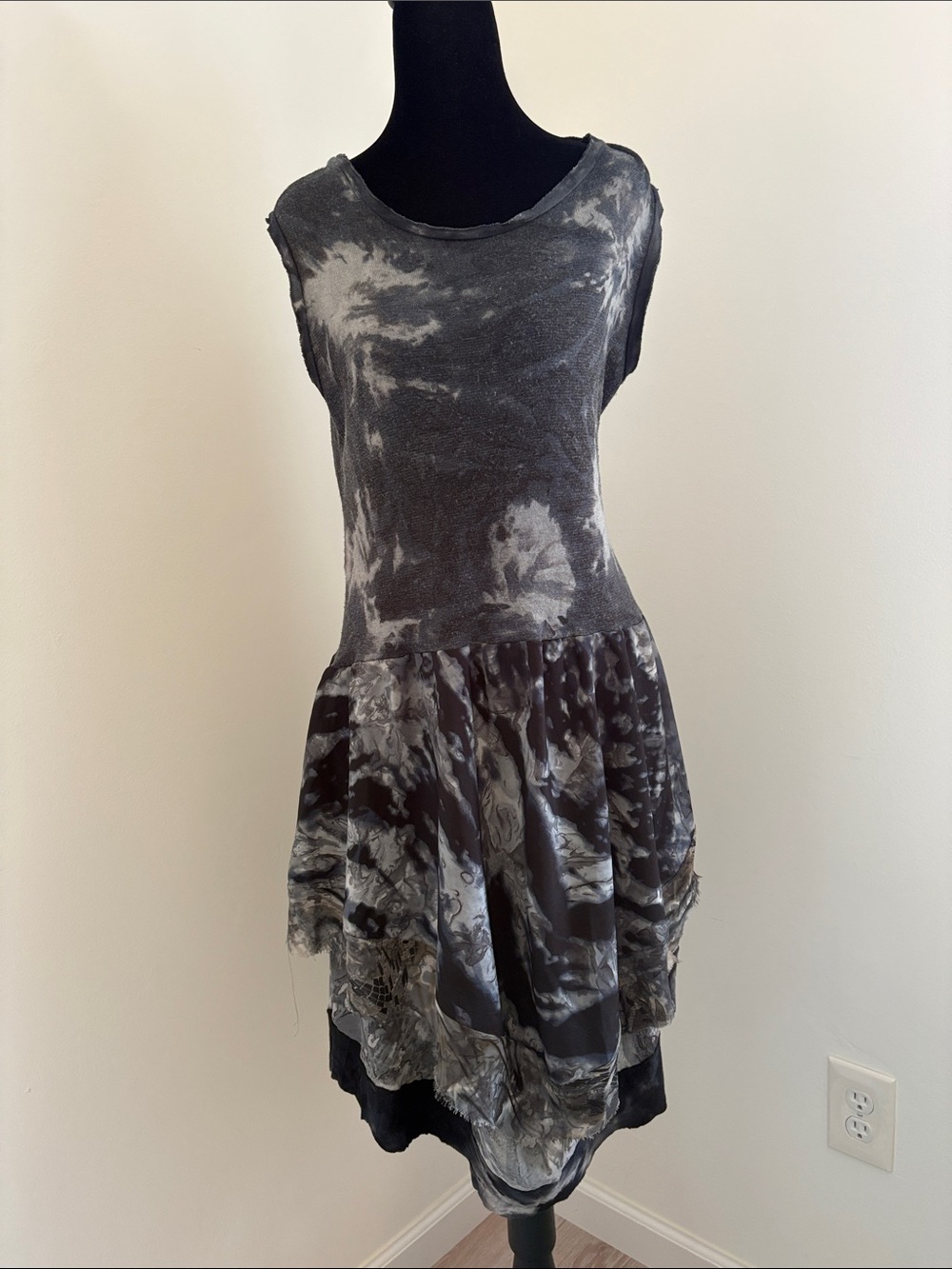 Mezon Gray, Blue and Black Tie-Dye Midi Dress